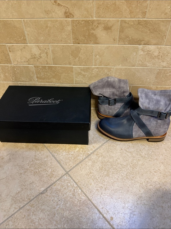 Paraboot Shoes - Paraboot Two-Tone Gray & Navy Leather Suede Ankle Boots